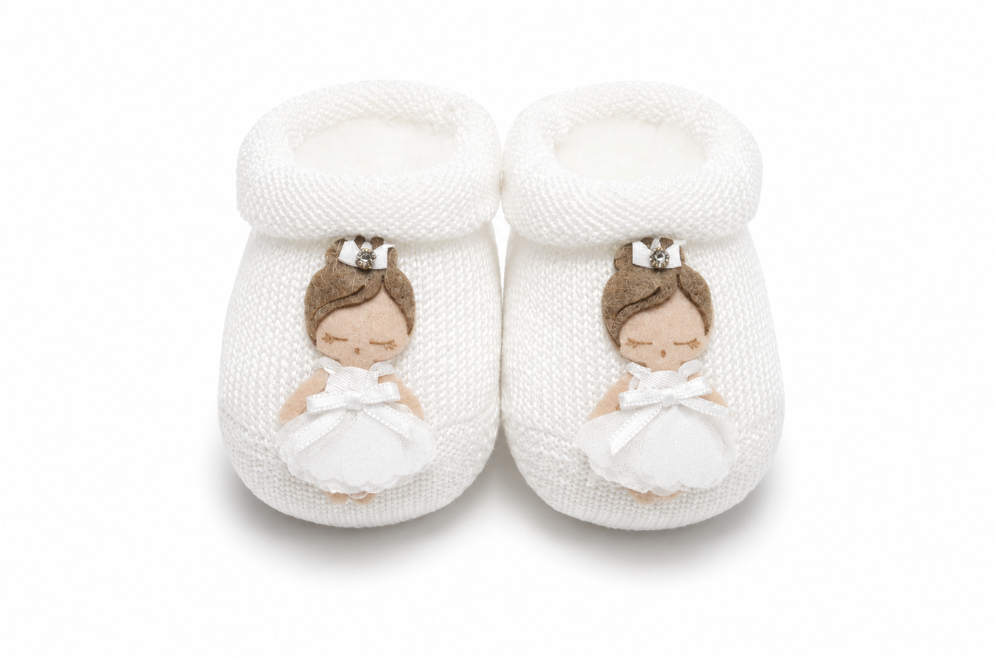 Scarpine Neonata Bianche con Applicazione Ballerina – Story Loris Luxury