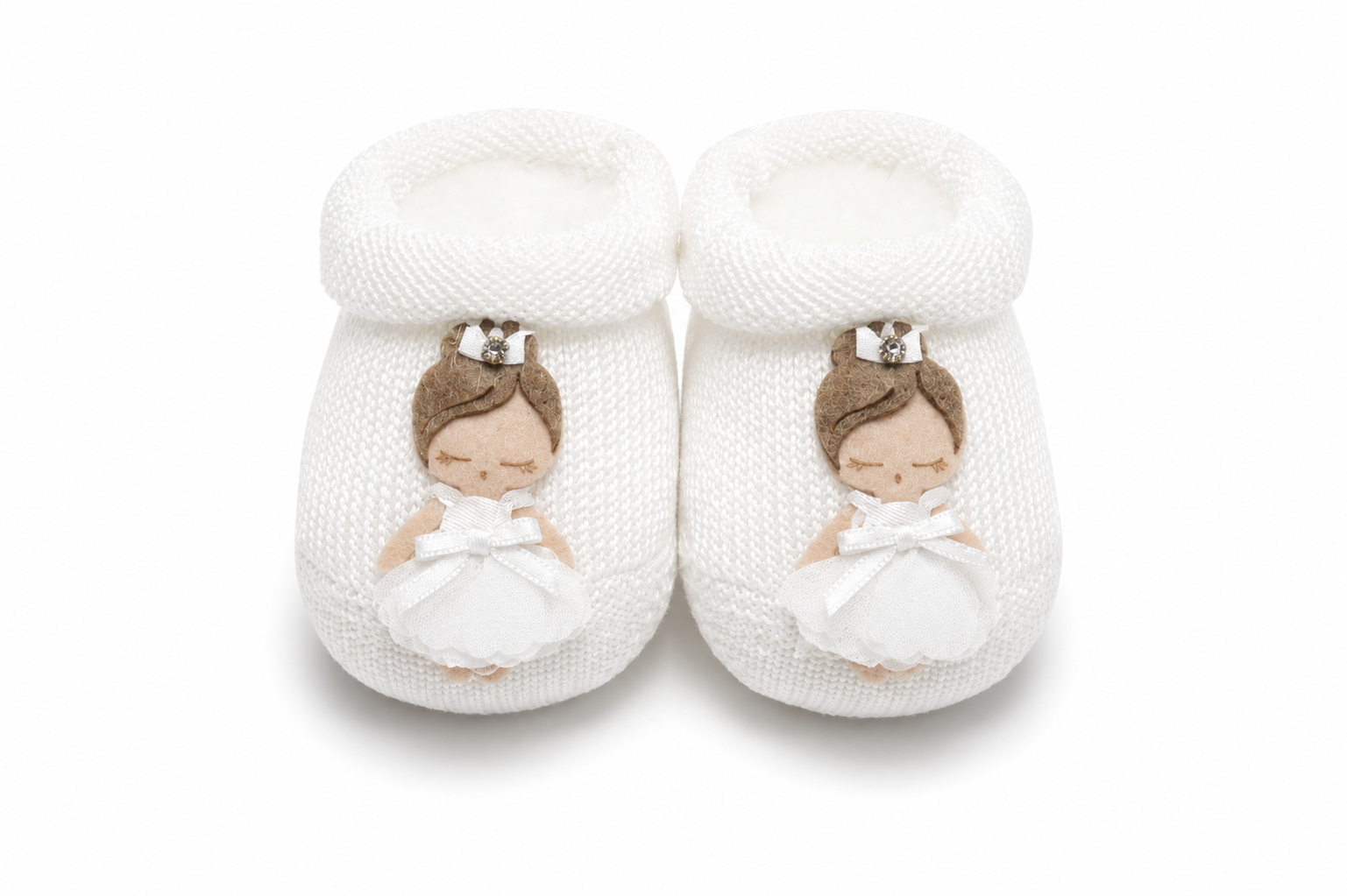 Scarpine Neonata Bianche con Applicazione Ballerina – Story Loris Luxury