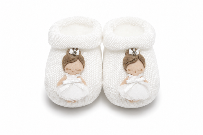 Scarpine Neonata Bianche con Applicazione Ballerina – Story Loris Luxury